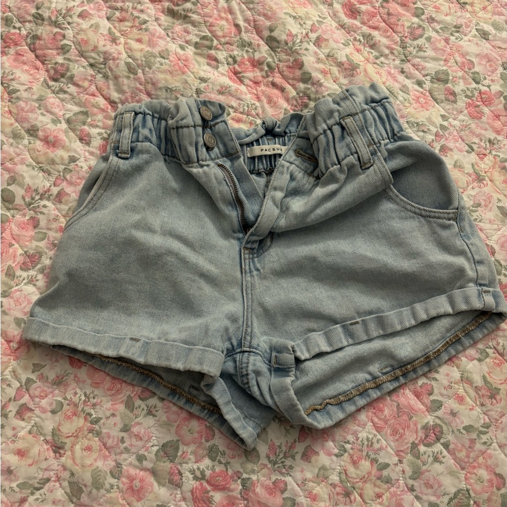 Light Blue Denim Shorts with Elastic Waist